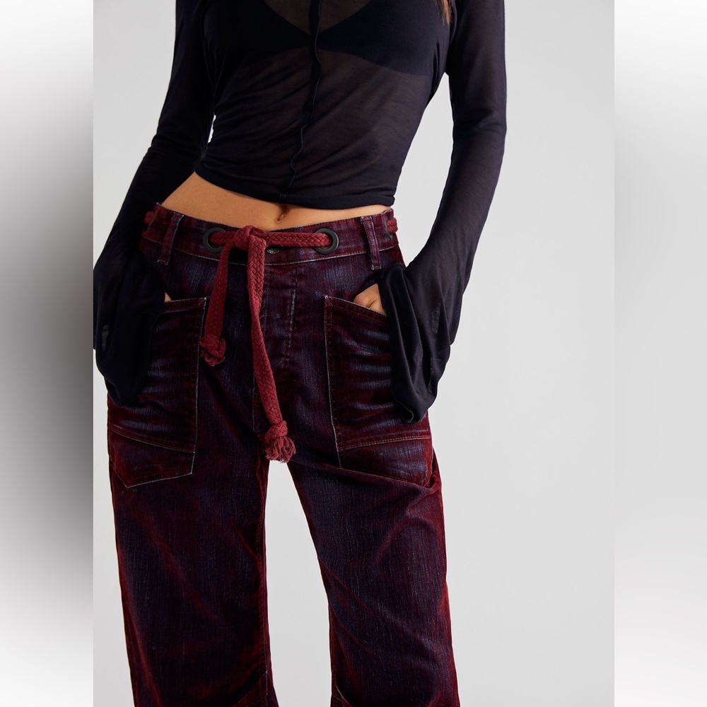 We The Free People Flocked Moxie Jeans Wine Tasting